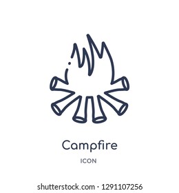 Linear campfire icon from Camping outline collection. Thin line campfire vector isolated on white background. campfire trendy illustration