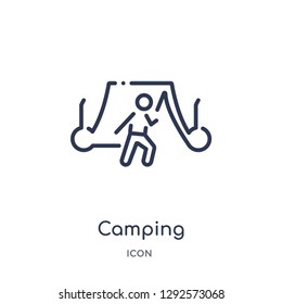Linear camping icon from Free time outline collection. Thin line camping icon vector isolated on white background. camping trendy illustration