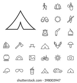 Linear camping icons set. Universal camping icon to use in web and mobile UI, camping basic UI elements set