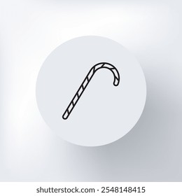 Linear candy cane icon, minimalist design on a light gray background, round template.