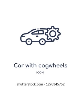 Linear car with cogwheels icon from Mechanicons outline collection. Thin line car with cogwheels icon isolated on white background. car with cogwheels trendy illustration
