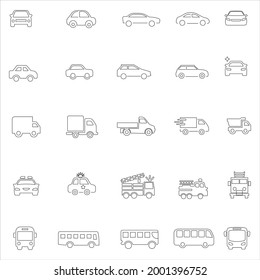 Juego de iconos lineales del coche. Icono de coche universal a usar en la interfaz de usuario web y móvil, conjunto de elementos de interfaz de usuario básicos del coche