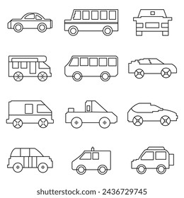 Conjunto de iconos de coche lineal. Icono de coche universal para usar en la interfaz de usuario web y móvil, conjunto de elementos de la interfaz de usuario básica del coche