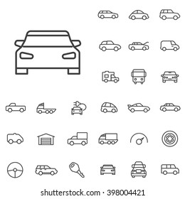 Linear car icons set. Universal car icon to use in web and mobile UI, car basic UI elements set