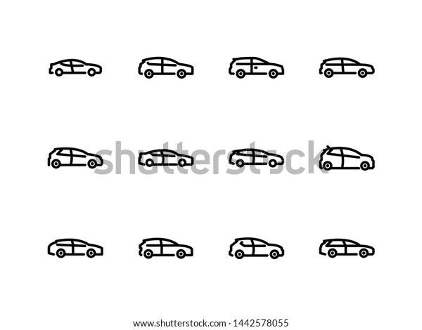 Linear car\
icons set. Car icons for web and mobile\
UI
