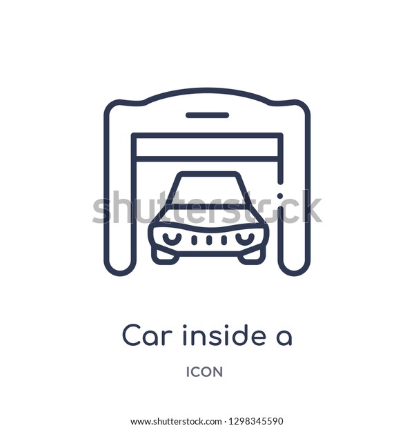 Linear car inside a\
garage icon from Mechanicons outline collection. Thin line car\
inside a garage icon isolated on white background. car inside a\
garage trendy\
illustration