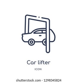 Linear car lifter icon from Mechanicons outline collection. Thin line car lifter icon isolated on white background. car lifter trendy illustration