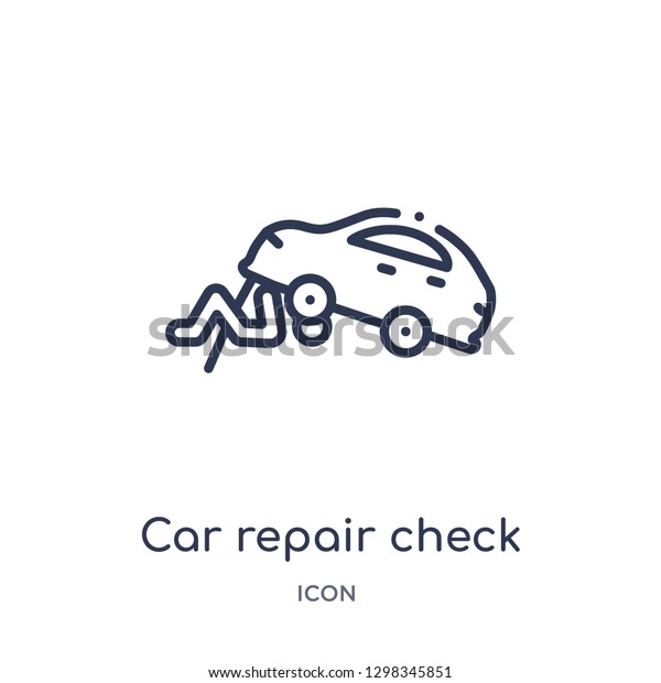 Linear car repair check icon\
from Mechanicons outline collection. Thin line car repair check\
icon isolated on white background. car repair check trendy\
illustration