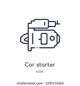 Linear car starter icon from Car parts outline collection. Thin line car starter vector isolated on white background. car starter trendy illustration