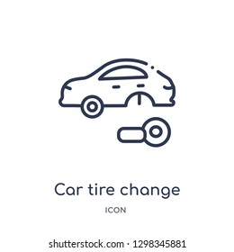 Linear car tire change icon from Mechanicons outline collection. Thin line car tire change icon isolated on white background. car tire change trendy illustration