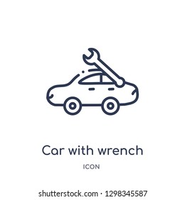 Linear car with wrench icon from Mechanicons outline collection. Thin line car with wrench icon isolated on white background. car with wrench trendy illustration