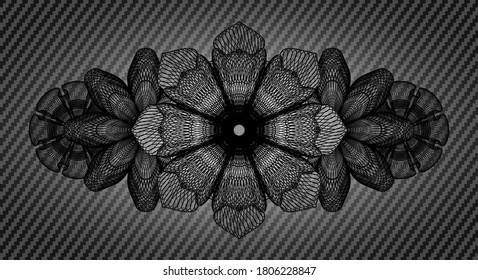 Linear carbon fiber badge. Polymer texture classic background. Artistic illustration. 