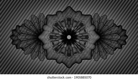 Linear carbon fiber dark badge. Polymer texture delicate background. Intense illustration. 