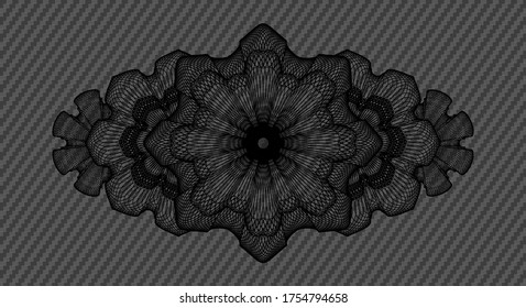 Linear carbon fiber dark realistic emblem. Polymer texture exquisite background. Vector illustration. 