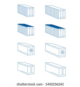 Linear Cargo Container Icon. Logistic Delivery Concept Symbols. Refrigerator, Steel, Metal Covered Containers. Vector Illustration