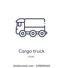 Linear cargo truck facing left icon from Mechanicons outline collection. Thin line cargo truck facing left icon isolated on white background. cargo truck facing left trendy illustration