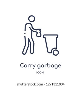 Linear carry garbage icon from Behavior outline collection. Thin line carry garbage vector isolated on white background. carry garbage trendy illustration