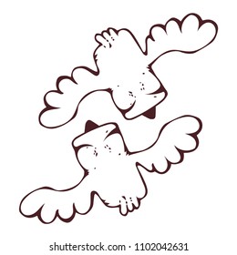 Linear Cartoon birds. Hand drawn vector stock illustration.