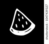 Linear cartoon hand drawn watermelon. Cute vector black and white doodle watermelon. Isolated monochrome watermelon silhouette on black background.