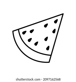 Lineare Cartoon handgezeichnet Wassermelonsymbol. Cute doodle Wassermelone Slice. Monochrom-Wassermelonsilhouette-Zeichen.
