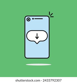 linear cartoon phone with download message. flat simple style trend modern graphic design web element. concept of electronic media device with software installation or easy sending app or application