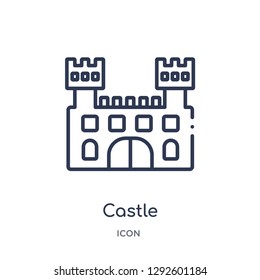 Linear castle icon from Entertainment and arcade outline collection. Thin line castle icon vector isolated on white background. castle trendy illustration