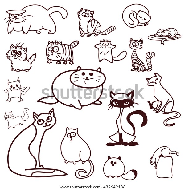 Linear Cat Different Cat Poses Fun Stock Vector (Royalty Free) 432649186