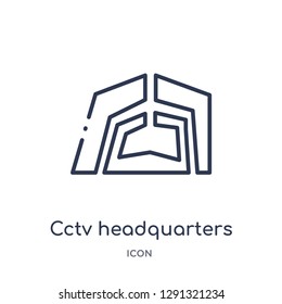 Linear cctv headquarters icon from Asian outline collection. Thin line cctv headquarters vector isolated on white background. 