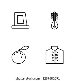 Linear Cctv headquarters, Orange, Pipa, Chinese dress Vector Illustration Of 4 outline Icons. Editable Pack Of Cctv headquarters, Orange, Pipa, Chinese dress