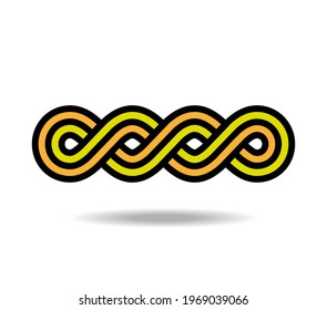 Linear Celtic or Greek colorful pattern woven from three lines. Infinity symbol. Mobius loop. Tattoo