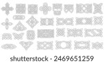 Linear celtic knots, ornaments northern Irish motifs collection. Tattoo viking style, vintage magical patterns vector set 