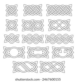 Linear celtic ornaments, knots northern Irish motif collection.Tattoo viking style, vintage magical patterns vector set 