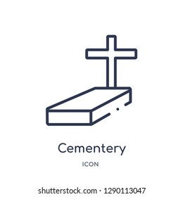 Linear cementery icon from City elements outline collection. Thin line cementery vector isolated on white background. cementery trendy illustration