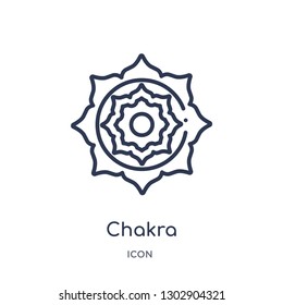 Linear chakra icon from India and holi outline collection. Thin line chakra icon isolated on white background. chakra trendy illustration