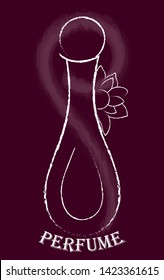 Linear, chalk drawing of a perfume bottle. Dark. Name-perfume. Vector.