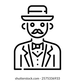 A linear character icon of gentleman fashion