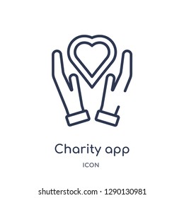 Linear charity app icon from Charity outline collection. Thin line charity app vector isolated on white background. charity app trendy illustration