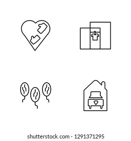 Linear Charity, Reforestation, Clothes Donation, Shelter Beds Vector Illustration Of 4 outline Icons. Editable Pack Of Charity, Reforestation, Clothes Donation, Shelter Beds