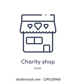 Linear charity shop icon from Charity outline collection. Thin line charity shop vector isolated on white background. charity shop trendy illustration