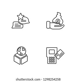 Linear Chat, Box, Money, Cit card Vector Illustration Of 4 outline Icons. Editable Pack Of Chat, Box, Money, Cit card