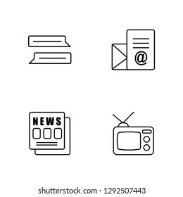 Linear Chat, Newspaper, Email, Television Vector Illustration Of 4 outline Icons. Editable Pack Of Chat, Newspaper, Email, Television