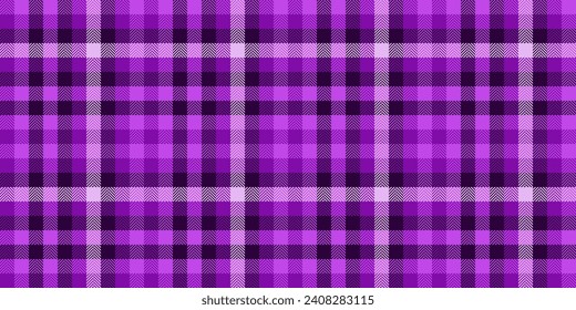 Linear check texture vector, quiet plaid tartan textile. Screen fabric seamless background pattern in purple and dark color.