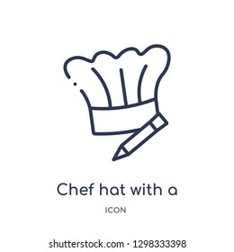 Linear chef hat with a pencil icon from General outline collection. Thin line chef hat with a pencil icon isolated on white background. chef hat with a pencil trendy illustration