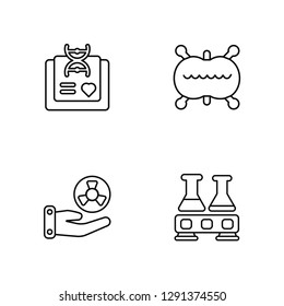 Linear Chemistry, Radiactive, Cell division, Flasks Vector Illustration Of 4 outline Icons. Editable Pack Of Chemistry, Radiactive, Cell division, Flasks