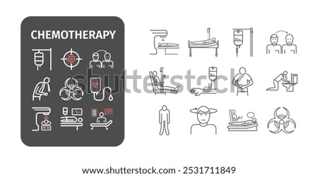 linear chemotherapy icon pack. Medicine infographics. Side effects of chemotherapy. Vector illustration.