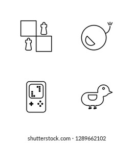 Linear Chess, Game, Bomb, Duck Vector Illustration Of 4 outline Icons. Editable Pack Of Chess, Game, Bomb, Duck