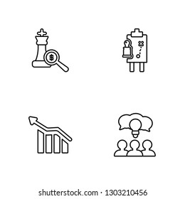 Linear Chess, Graphic, Strategy, Brainstorming Vector Illustration Of 4 outline Icons. Editable Pack Of Chess, Graphic, Strategy, Brainstorming