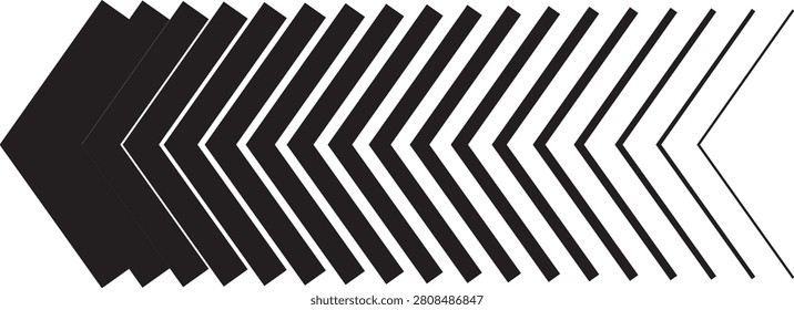 Linear chevron pattern with diminishing thickness black on white background