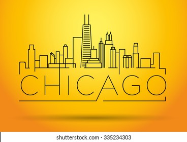 Linear Chicago City Silhouette with Typographic Design