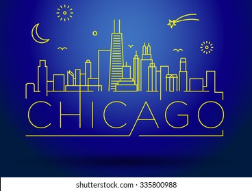 Linear Chicago City Silhouette with Typographic Design